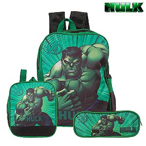 Mochila Escolar Incrível Hulk Costa Kit Lancheira+Estojo