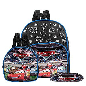 Mochila Escolar Carros Disney Costas Kit Lancheira+Estojo