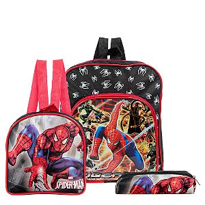 Mochila Escolar Spider Man Costas Kit Lancheira+Estojo