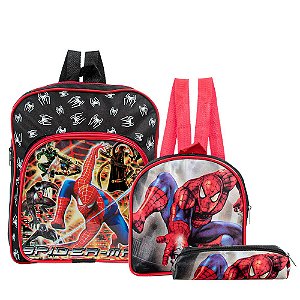 Kit Mochila Escolar Homem Aranha Costas Estojo+Lancheira