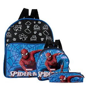 Mochila Escolar Herói Spider Man Costa Lancheira+Estojo