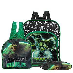 Mochila Escolar Incrível Hulk Heróis Costa Lancheira+Estojo