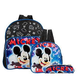 Mochila Escolar Disney Mickey Mouse Costa Lancheira+Estojo