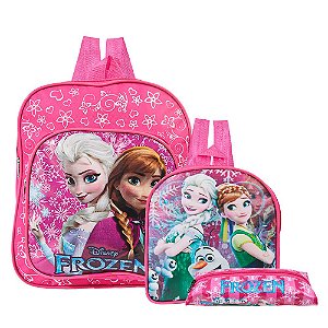Kit Mochila Escolar Elsa Anna Frozen Disney Lancheira+Estojo