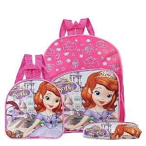 Kit Mochila Escolar Pequena Princesa Sofia Desenho Costas