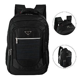 Mochila Escolar 3 Bolsos Preta Executiva Reforçada YEEP