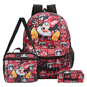 Mochila Escolar Bolsa da Minnie Mouse Costa Lancheira+Estojo