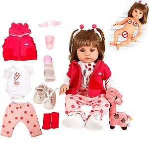 Boneca Bebê Reborn Girafinha Menina 100% Silicone 48cm