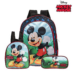 Kit Mochila Escolar Infantil Mickey Mouse Meninos Costas
