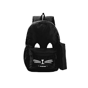 Mochila Escolar Feminina Grande de Gatinha Preto + Estojo