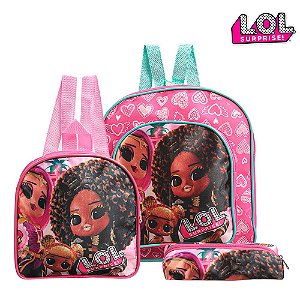 Kit Mochila Escolar Pequena LOL Menina Rosa Mini Costa