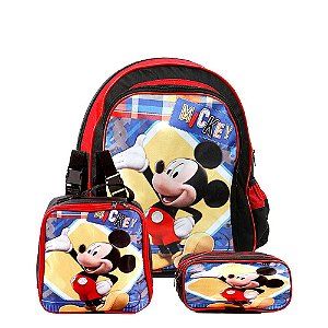 Mochila Escolar Mickey Mouse Disney Costas Lancheira+Estojo