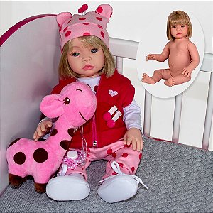 Boneca Baby Girafinha Roupa de Girafa Realista 52 cm