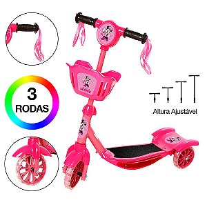 Brinquedo Patinete Infantil Minnie Scooter 3 Rodas c Cesta