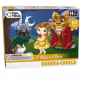 Brinquedo Quebra Cabeça A Bela e a Fera 80 Peças Premium P&F