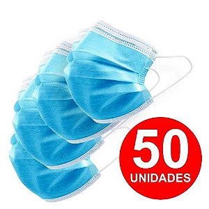 50 Unid Mascara De Proteção Descartável Azul Tnt Tripla Face