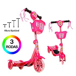 Patinete Infantil Patrulha Canina Rosa 3 Rodas Luz E Som