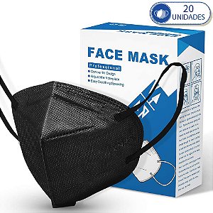 Pacote de 20 Máscaras Descartáveis KN95 PFF2 Preta Com Clipe