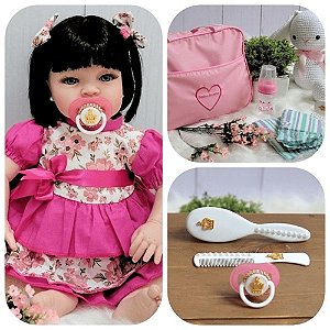 Boneca Bebê Reborn Cabelo Castanho + Bolsa 20 Itens Enxoval - Chic Outlet -  Economize com estilo!