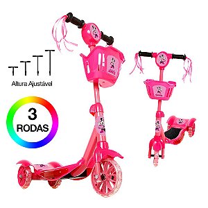 Brinquedo Patinete Infantil Minnie Rosa 3 Rodas Luz E Som