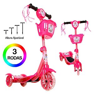 Patinete Infantil Princesinha Sofia Rosa 3 Rodas Luz E Som