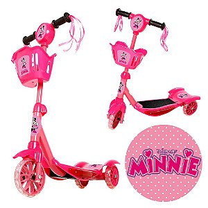 Patinete p Crianças da Minnie 3 Rodas Luz e Som Brinquedo