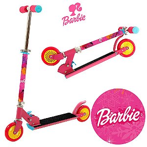Patinete Barbie 2 Rodas Infantil de Menina Rosa e Amarelo