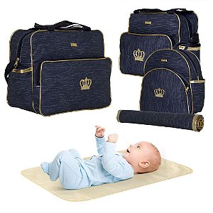 Kit Maternidade Bolsa Mochila Jeans Menina Luxo Lançamento