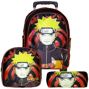 Kit Mochila Masculina Escola Naruto de Rodinhas e Lancheira