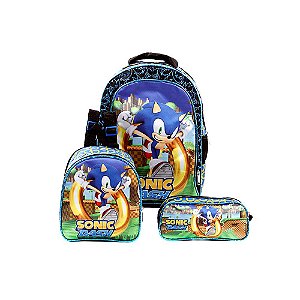 Mochila Escolar Sonic Ring Jogo Colors Kit Lancheira+Estojo