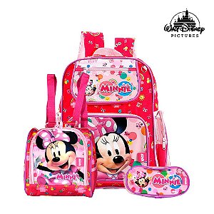 Kit Mochila Escolar Infantil Minnie Mouse Disney De Costas