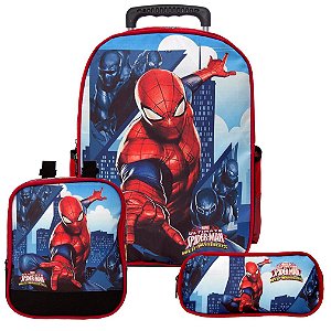 Mochila Masculina de Rodinhas Spider Man com Lancheira Preta