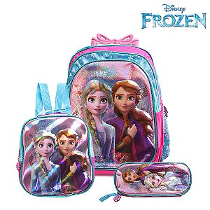 Mochila Escolar Frozen 2 Magic 3D Rodinha Lancheira+Estojo