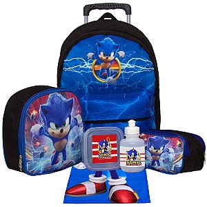 Kit Mochila Infantil Grande Rodinha Sonic O Filme com Toalha