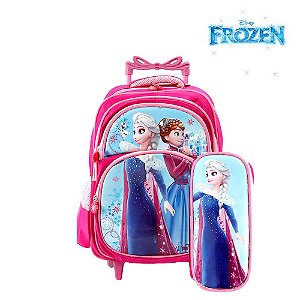 Kit Mochila Escolar Infantil Elsa e Anna Frozen De Rodinha