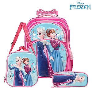 Kit Mochila Escolar Infantil Disney Elsa Anna Frozen Rodinha