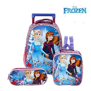 Kit Mochila Infantil Escolar Meninas Anna e Elsa Frozen
