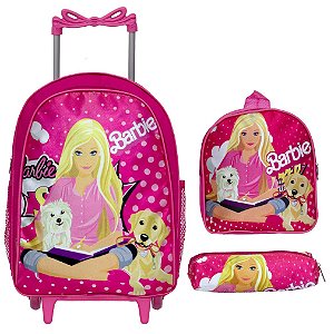 Kit Mochila Infantil Escolar Barbie Com Rodinhas