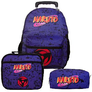 Mochila Masculina Escolar Rodinha Naruto Lancheira e Estojo