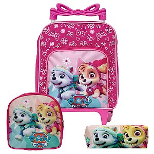 Mochila Infantil Rodinha P Patrulha Canina Lancheira Estojo