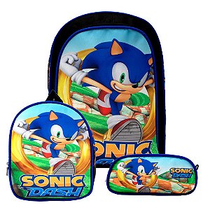 Kit Mochila Masculina Infantil Sonic Lancheira Estojo JG