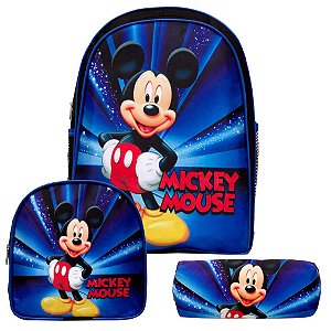 Mochila Masculina Mickey Mouse 3D Costas Lancheira Estojo