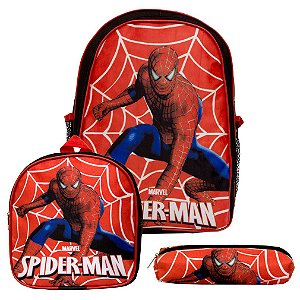 Mochila Masculina Infantil Homem Aranha Lancheira Estojo TN