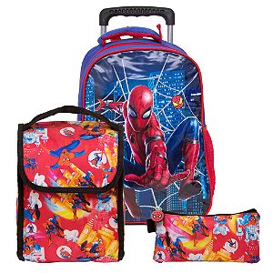 Mochila Masculina Infantil Rodinha Spider Lancheira Estojo