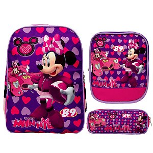 Kit Mochila Menina Infantil Minnie Mouse Lancheira Estojo