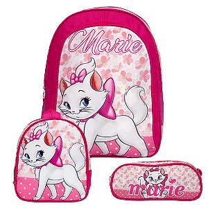 Kit Mochila Menina Infantil Gata Marie Lancheira Estojo