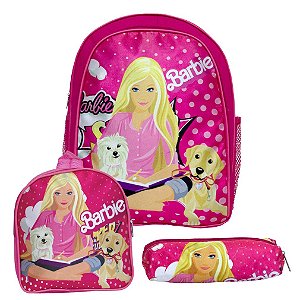 Kit Mochila Menina Infantil Costas Barbie Lancheira Estojo