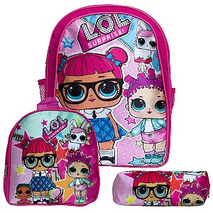 Mochila Infantil Menina Boneca LOL Surprise Lancheira Estojo