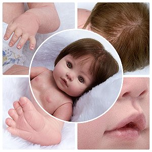Boneca Bebê Reborn De Silicone Cabelo Fio a Fio Pode Banho
