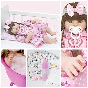 Boneca Bebe Reborn Recem Nascida de Silicone com 20 Itens - Chic